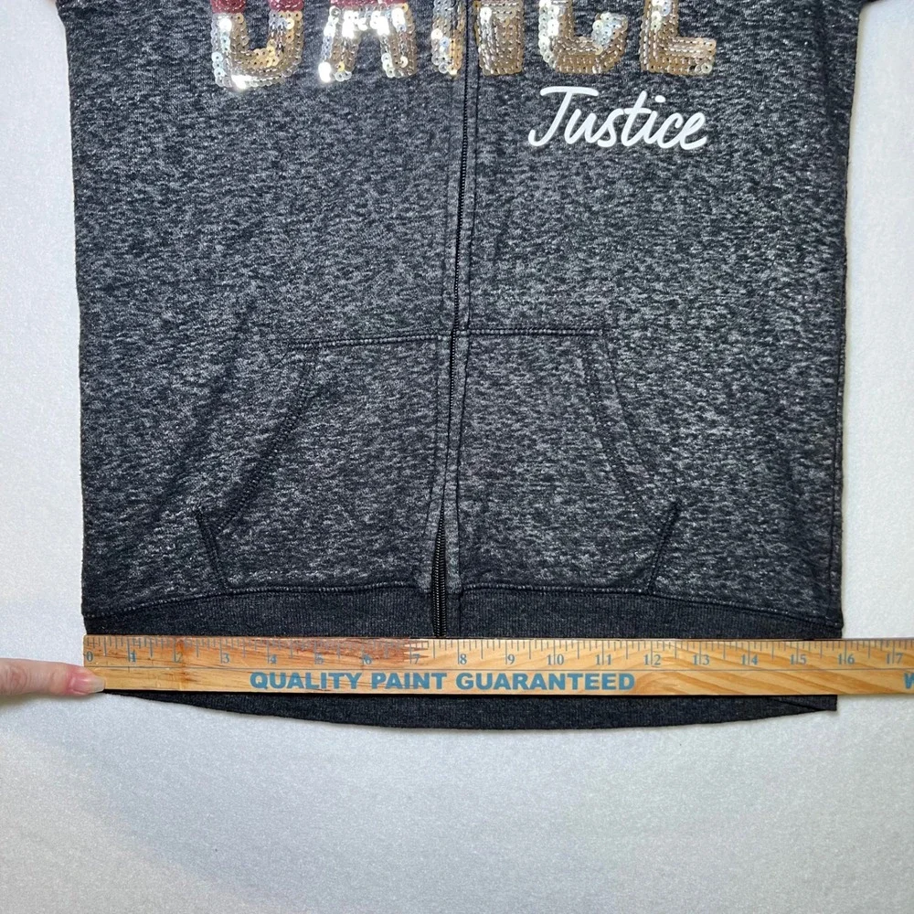 Justice Dance Sequin Zip Up Hoodie Charcoal Gray Heather Y2K Activewear Girls 10